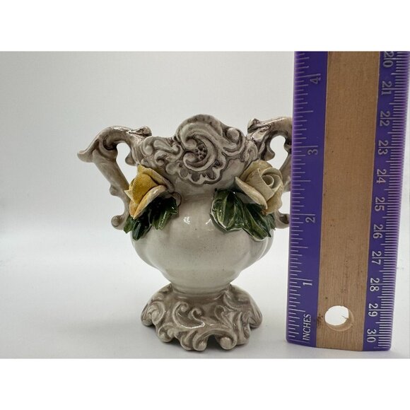 Vintage Signed Bassano Made in Italy Vase Yellow Roses 3D 3.5" tall - Picture 16 of 16
